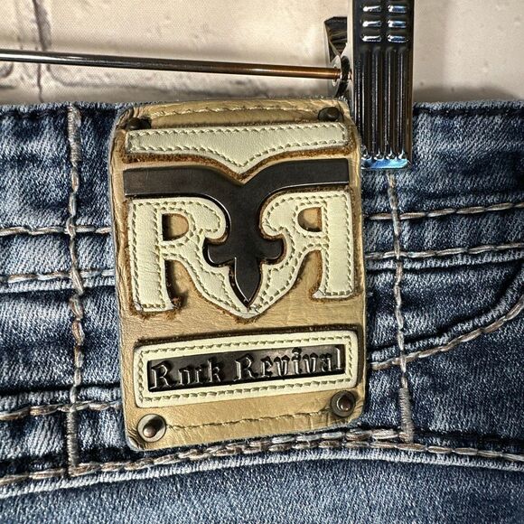 Rock Revival Jeans Mens 34 Blue Rogue Boot Embellished Denim Stretch - Picture 3 of 15